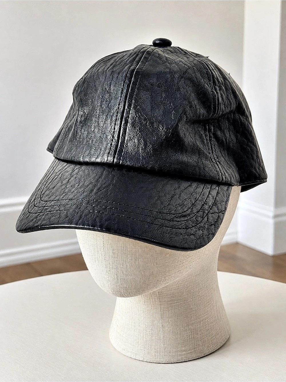 a new day Faux Leather Baseball Cap in Black